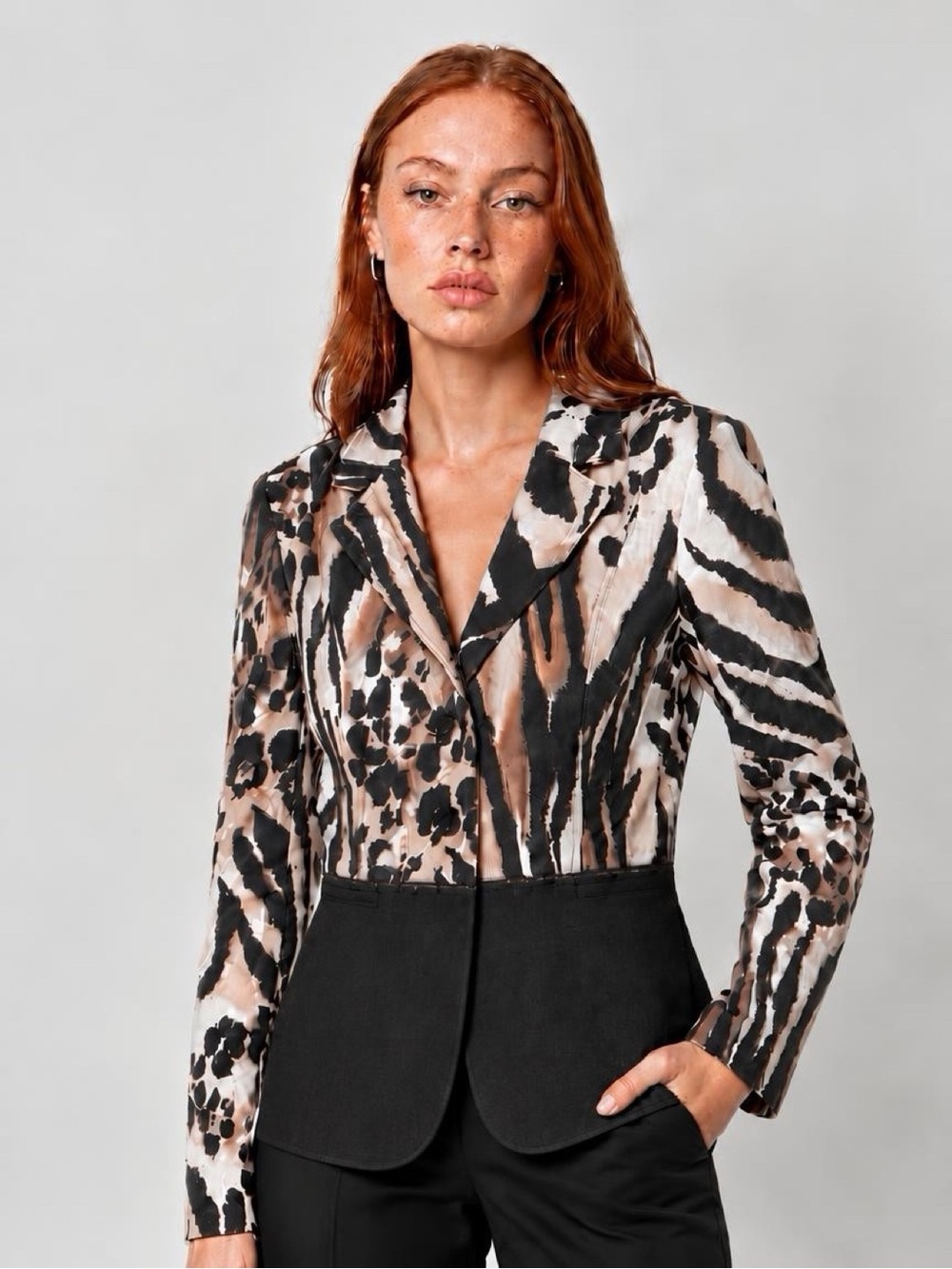 Basler Animal-Print Tailored Blazer in Brown and Black